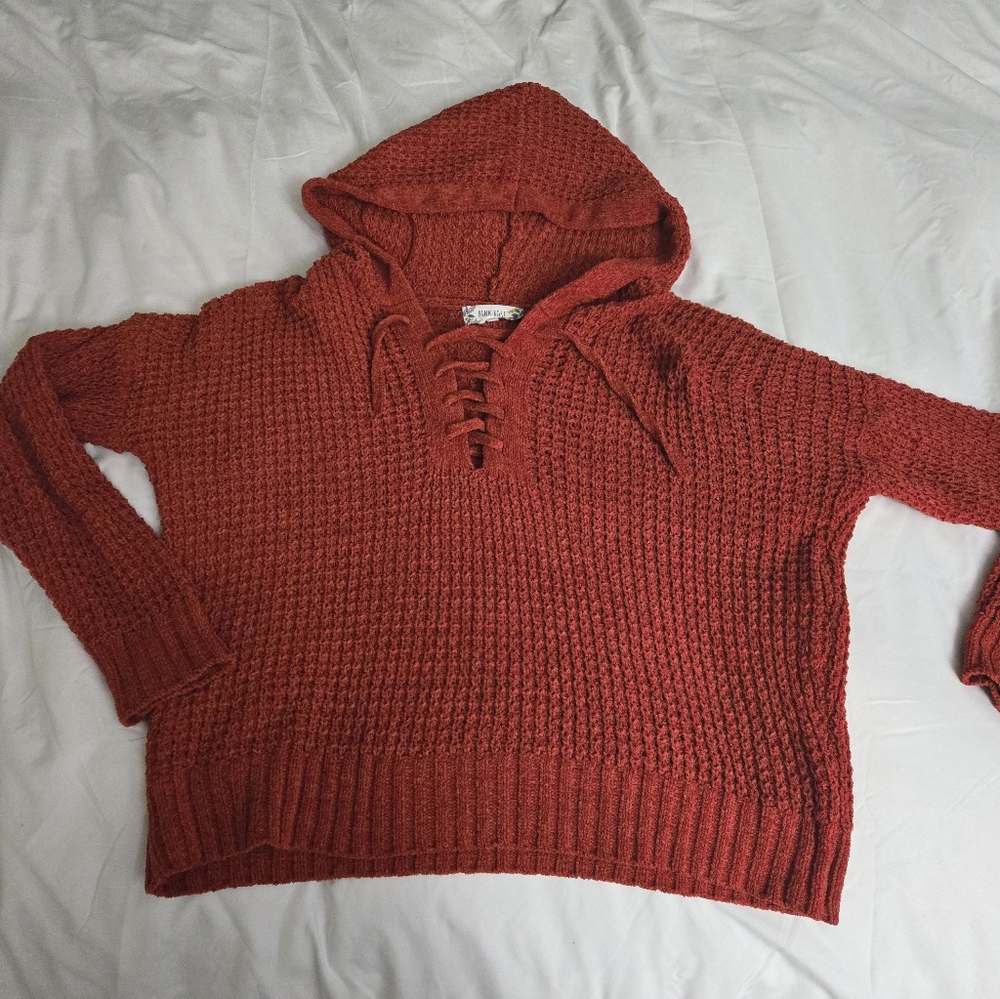 Pink Rose Burnt Orange V-Neck Sweater Chunky Knit NWOT